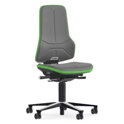 Bimos Neon 2 ESD görgős laborszék - szinkronmechanika, szürke szövet párnázat, zöld