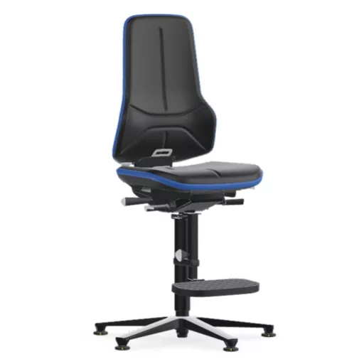 Bimos Neon 3 ESD fix talpas, magasított szék - állandó érintkezésű, fekete műbőr párnázat, kék