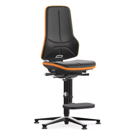 Bimos Neon 3 ESD fix talpas, magasított szék - állandó érintkezésű, fekete műbőr párnázat, narancs