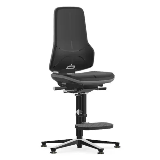 Bimos Neon 3 ESD fix talpas, magasított szék - állandó érintkezésű, fekete poliuretán párnázat,szürke