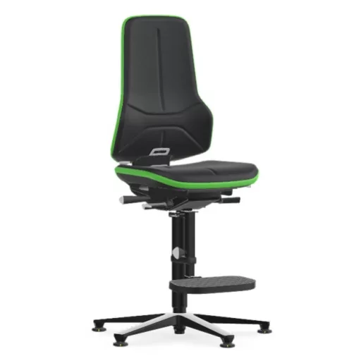 Bimos Neon 3 ESD fix talpas, magasított szék - állandó érintkezésű, fekete supertec párnázat, zöld