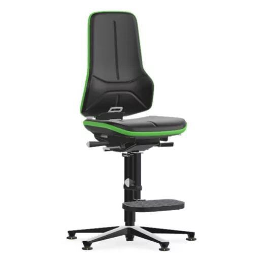 Bimos Neon 3 ESD fix talpas, magasított szék - szinkronmechanika, fekete műbőr párnázat, zöld
