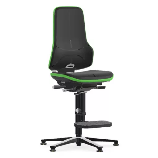 Bimos Neon 3 ESD fix talpas, magasított szék - szinkronmechanika, fekete poliuretán párnázat, zöld