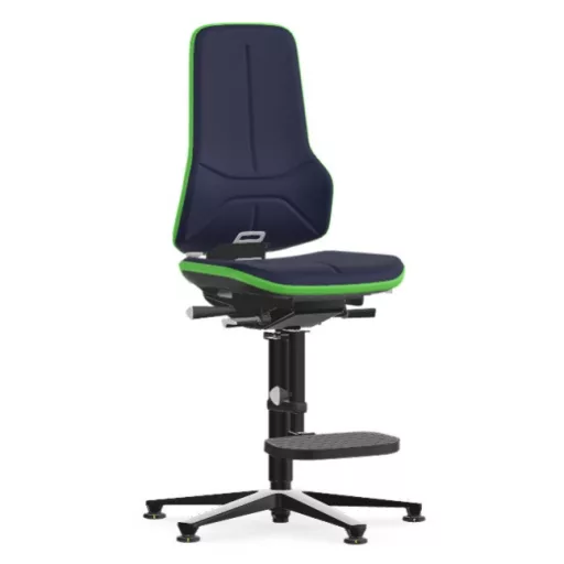 Bimos Neon 3 ESD fix talpas, magasított szék - szinkronmechanika, kék szövet párnázat, zöld
