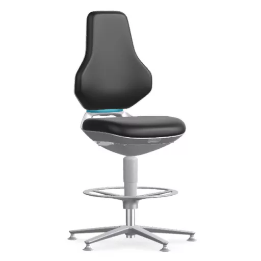 Bimos Texon Cleanroom 3 tisztatéri fix talpas, magasított laborszék - fekete műbőr párnázat