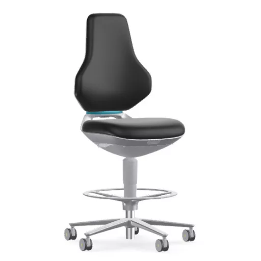 Bimos Texon Cleanroom 4 tisztatéri görgős, magasított laborszék - fekete műbőr párnázat