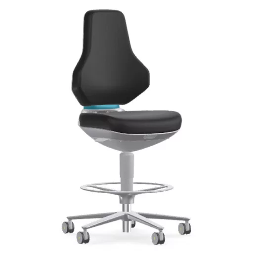 Bimos Texon Cleanroom 4 tisztatéri görgős, magasított laborszék - fekete skintec párnázat