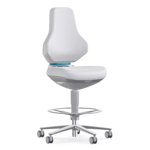 Bimos Texon Cleanroom 4 tisztatéri görgős, magasított laborszék - fehér skintec párnázat