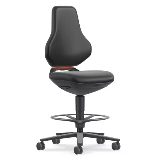 Bimos Texon Labor 4 görgős, magasított laborszék - fekete műbőr párnázat